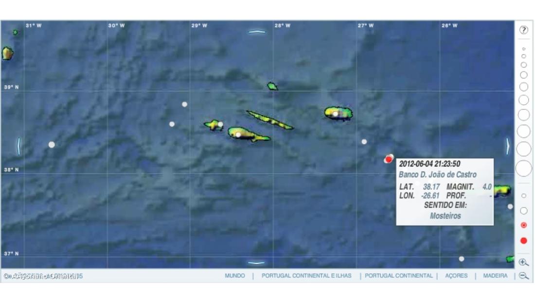 Atividade sísmica na zona do banco D. João de Castro está acima dos valores de referência