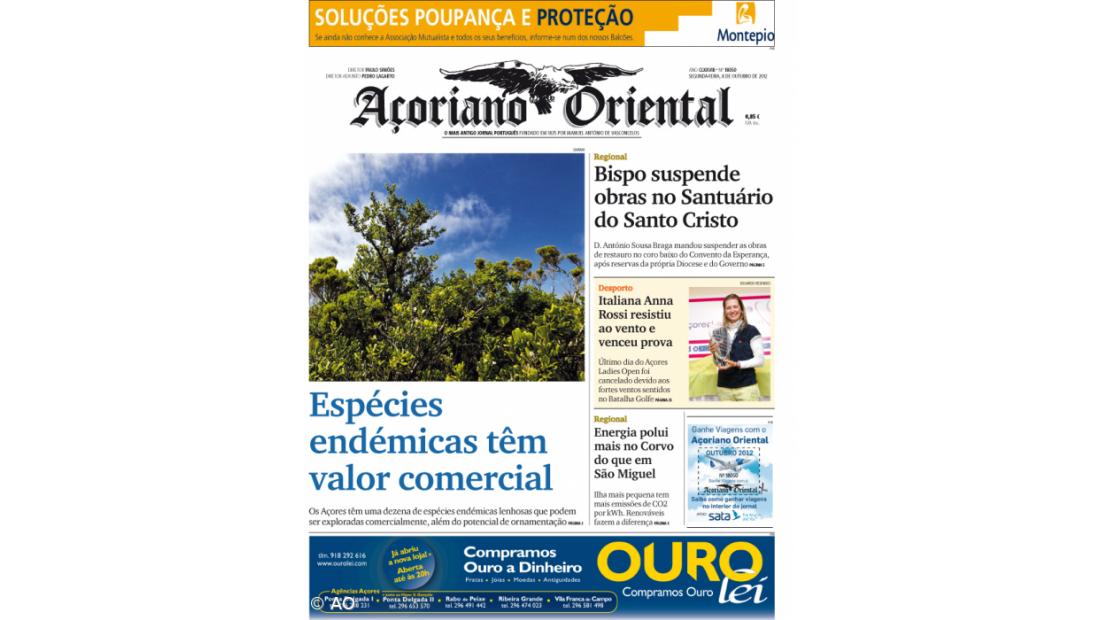 "Espécies endémicas têm valor comercial" é a manchete do Açoriano Oriental