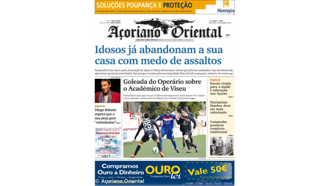 "Idosos já abandonam a sua casa com medo de assaltos" é a manchete do Açoriano Oriental