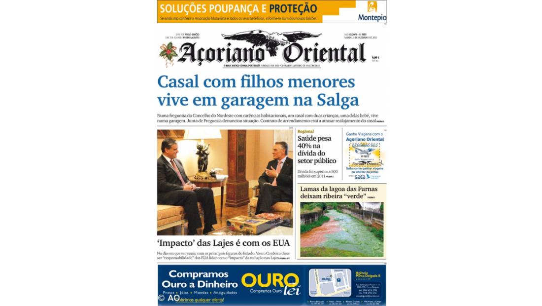 "Casal com filhos menores vive em garagem na Salga" é a manchete do Açoriano Oriental