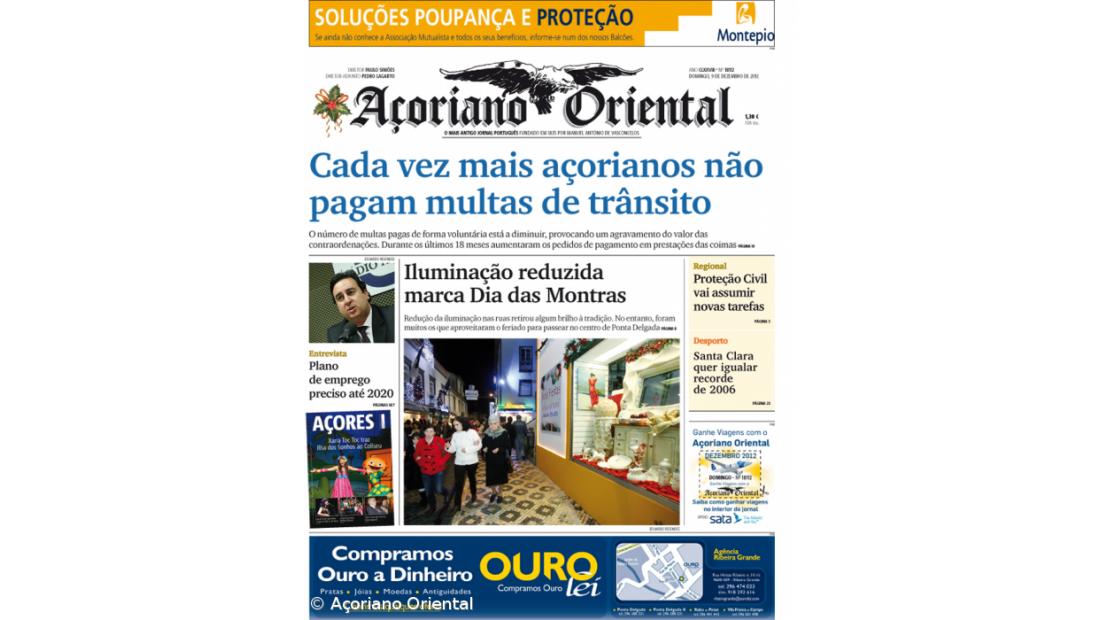 "Cada vez mais açorianos não pagam multas de trânsito" é a manchete do Açoriano Oriental