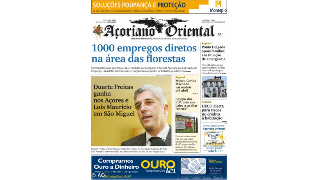 "1000 empregos diretos na área das florestas" é a manchete do Açoriano Oriental