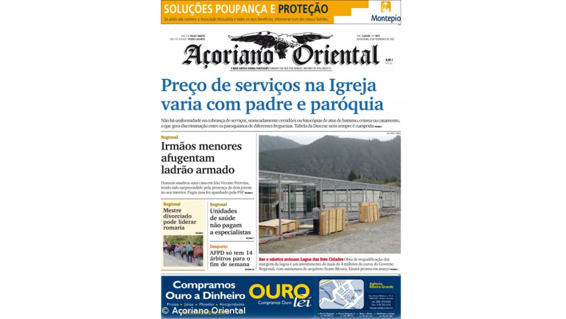 "Preço de serviços na Igreja varia com padre e paróquia" é a manchete do Açoriano Oriental