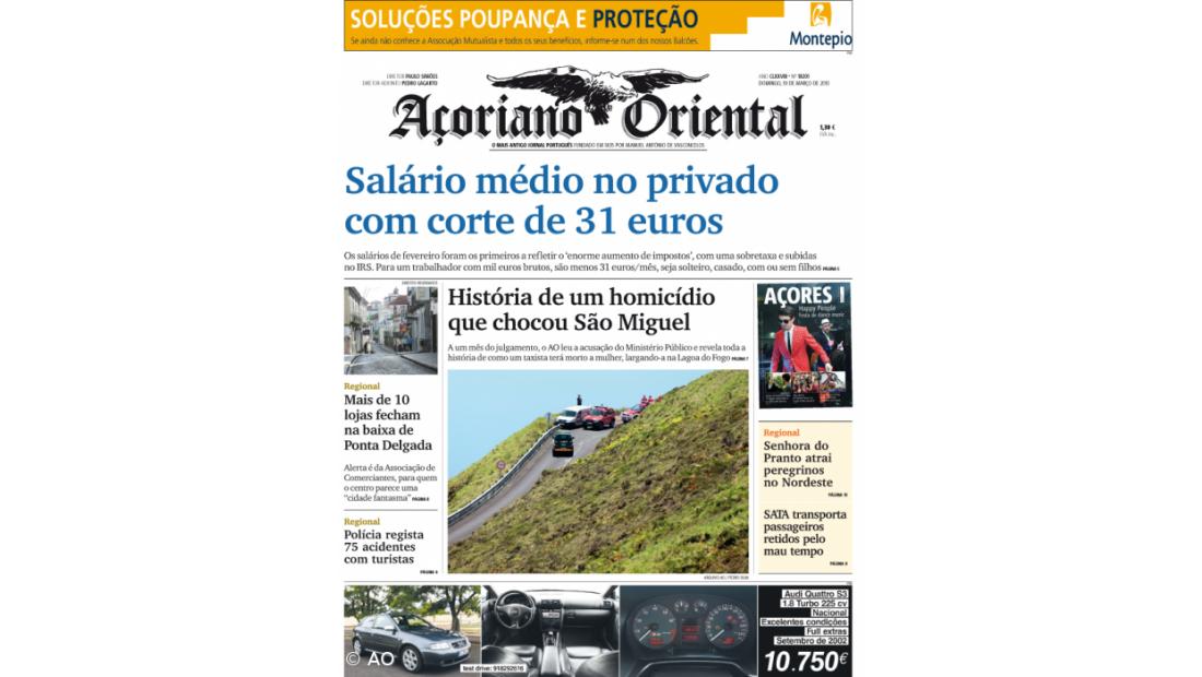 "Salário médio no privado com corte de 31 euros" é a manchete do Açoriano Oriental
