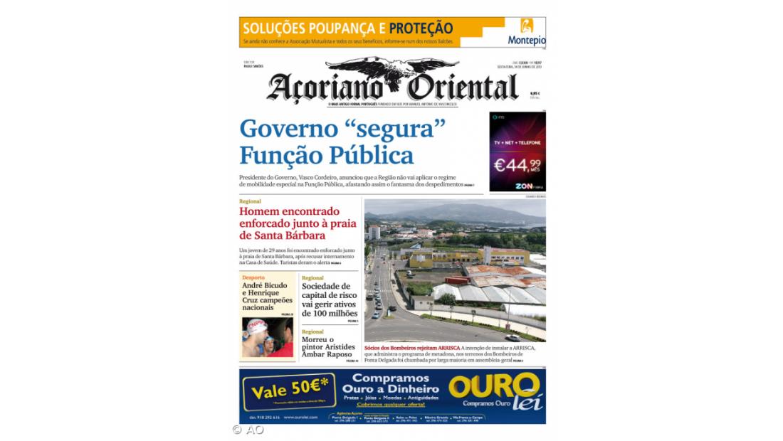"Governo 'segura' Função Pública" é a manchete do Açoriano Oriental