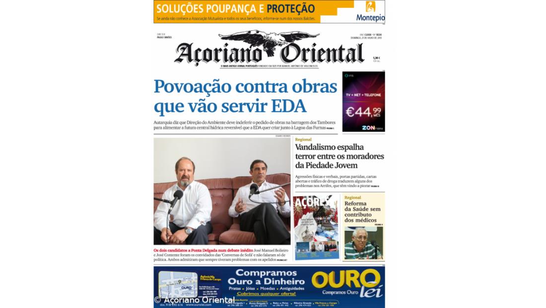 "Povoação contras obras que vão servir EDA" é a manchete do Açoriano Oriental