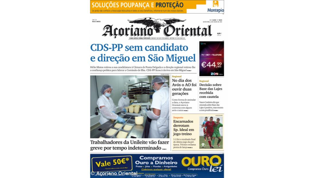 "CDS-PP sem candidato e direção em São Miguel" é a manchete do Açoriano Oriental