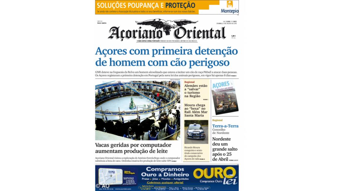 "Açores com primeira detenção de homem com cão perigoso" é a manchete do Açoriano Oriental