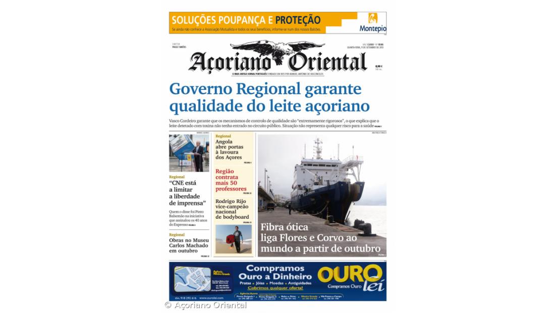 "Governo Regional garante qualidade do leite açoriano" é a manchete do Açoriano Oriental