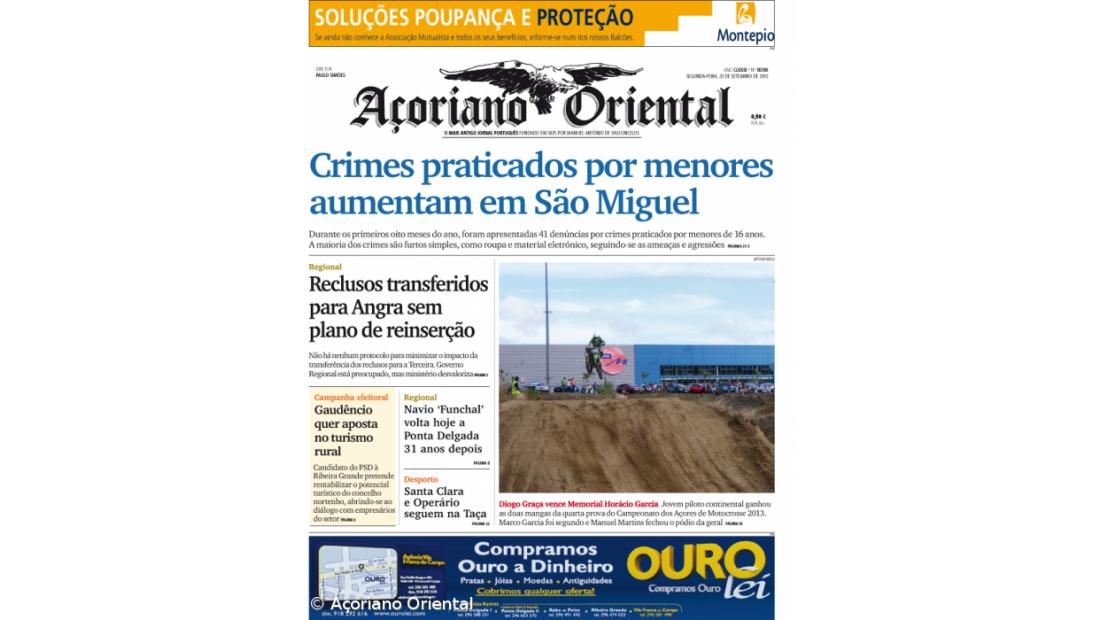 "Crimes praticados por menores aumentam em São Miguel" é a manchete do Açoriano Oriental