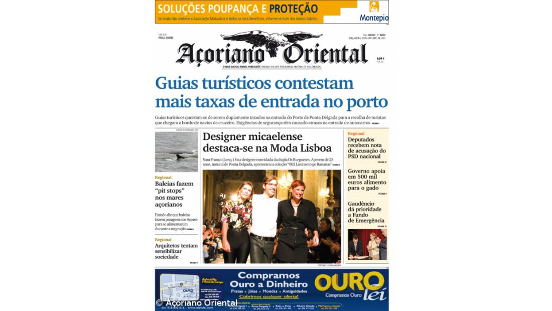 "Guias turísticos contestam mais taxas de entrada no porto" é a manchete do Açoriano Oriental