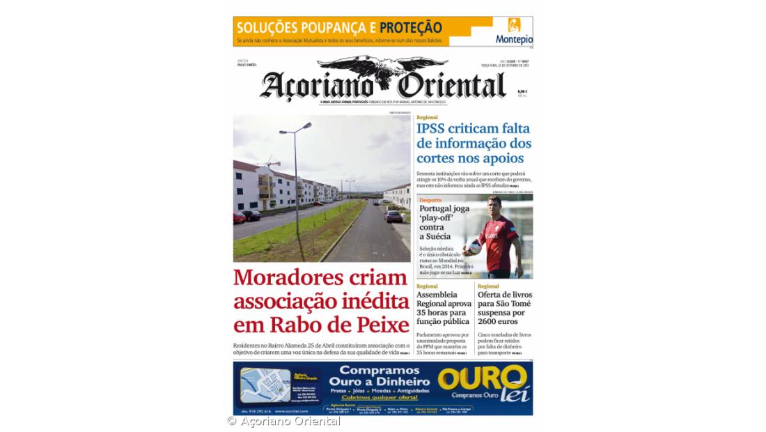 "Moradores criam associação inédita em Rabo de Peixe" é a manchete do Açoriano Oriental