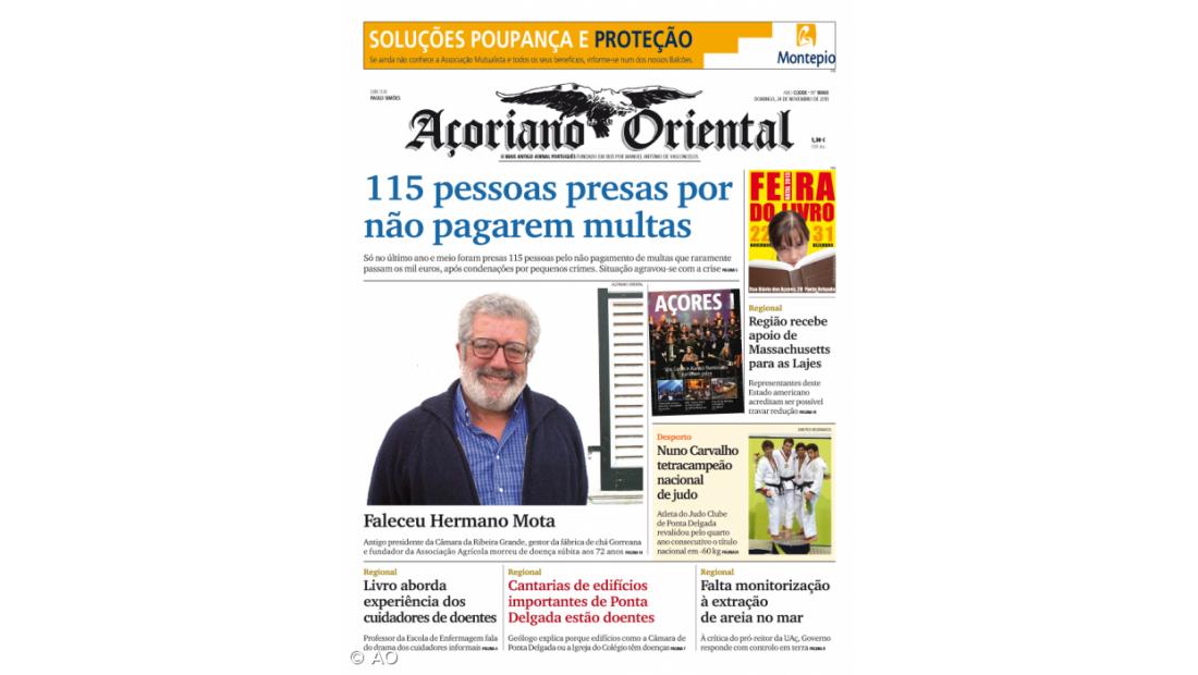 "115 pessoas presas por não pagarem multas" é a manchete do Açoriano Oriental