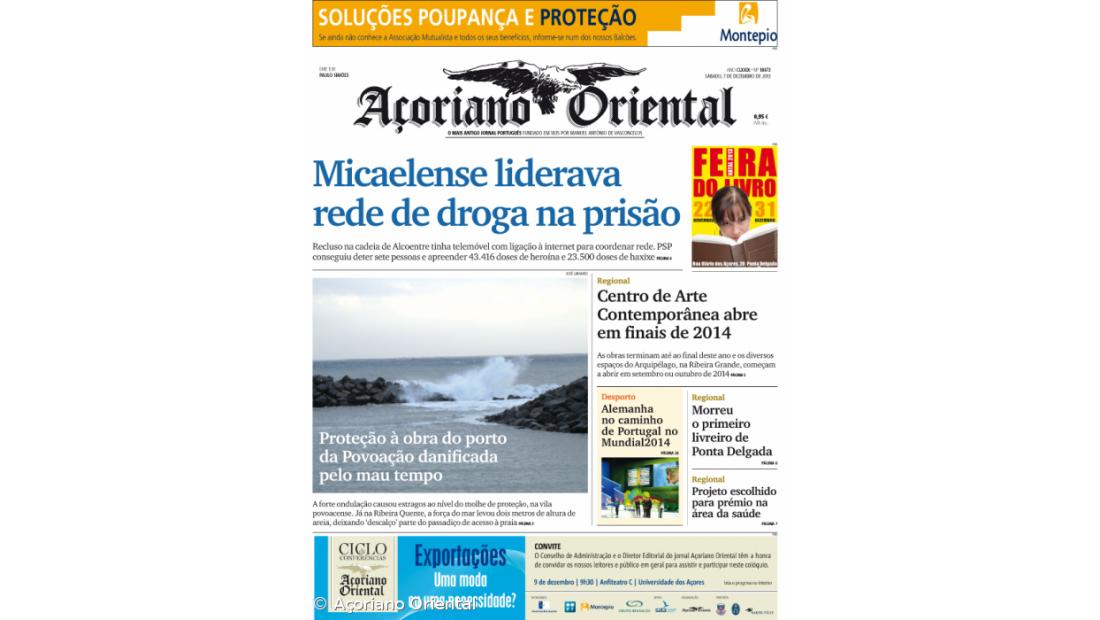 "Micaelense liderava rede de droga na prisão" é a manchete do Açoriano Oriental