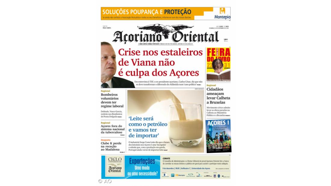 "Crise nos estaleiros de Viana não é culpa dos Açores" é a manchete do Açoriano Oriental