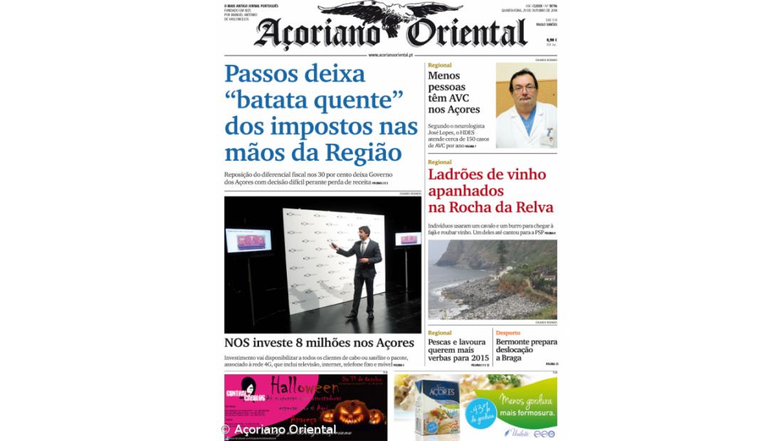 "Passos deixa 'batata quente' dos impostos nas mãos da Região" é a manchete do Açoriano Oriental