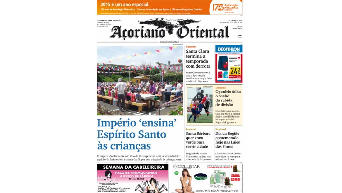 "Império 'ensina' Espírito Santo às crianças" é a manchete do Açoriano Oriental