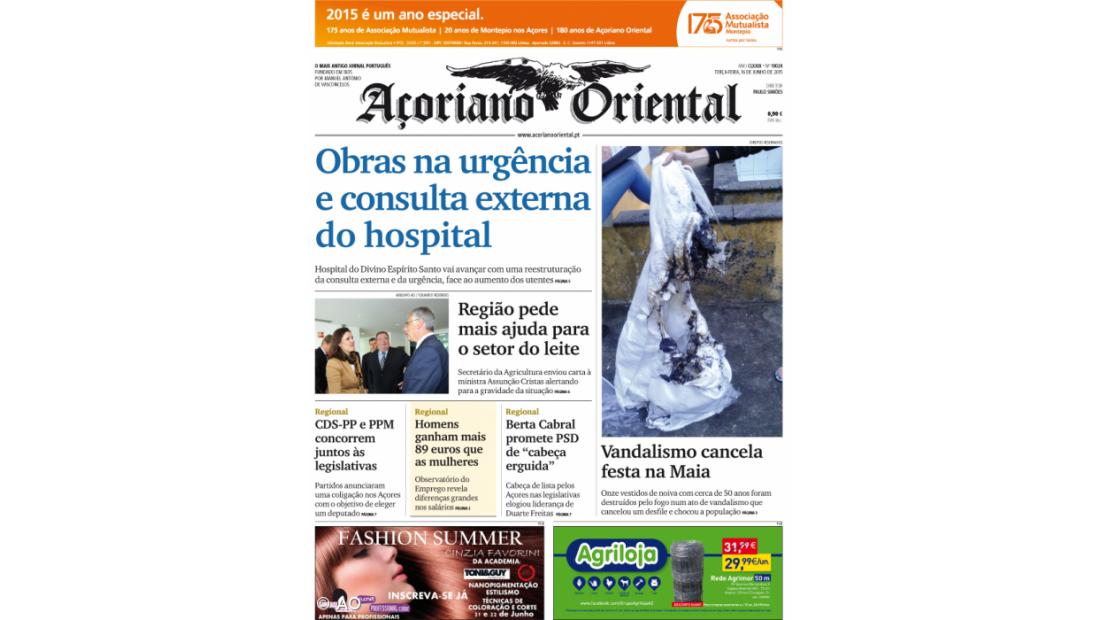 "Obras na urgência e consulta externa do hospital" é a manchete do Açoriano Oriental
