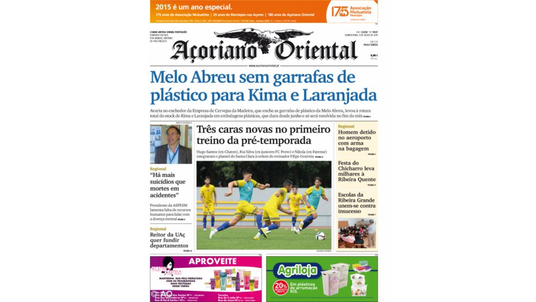 "Melo Abreu sem garrafas de plástico para Kima e Laranjada" é a manchete do Açoriano Oriental