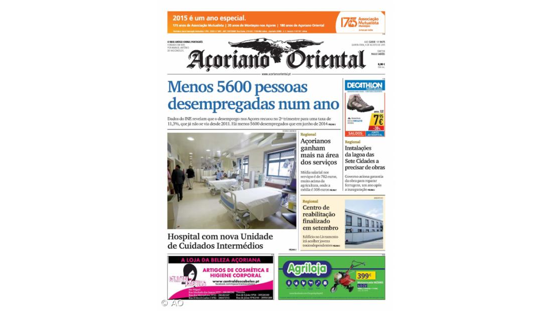 "Menos 5600 pessoas desempregadas num ano" é a manchete do Açoriano Oriental 