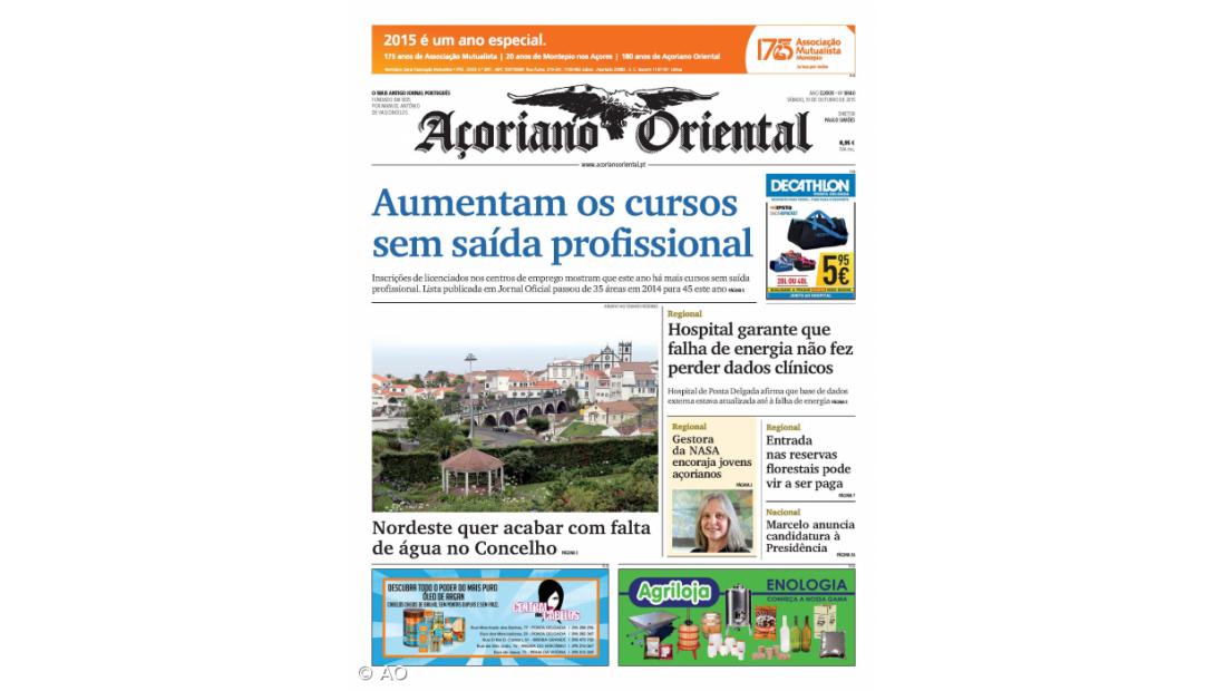 "Aumentam os cursos sem saída profissional" é a manchete do Açoriano Oriental