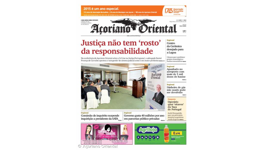 "Justiça não tem 'rosto' da responsabilidade" é a manchete do Açoriano Oriental