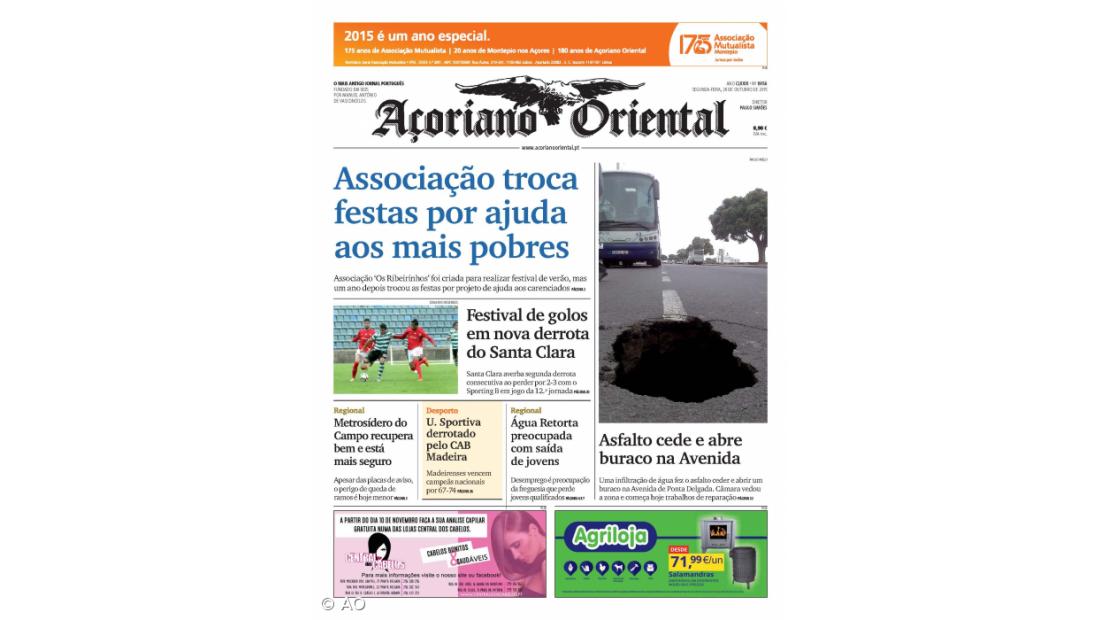 "Associação troca festas por ajuda aos mais pobres" é a manchete do Açoriano Oriental