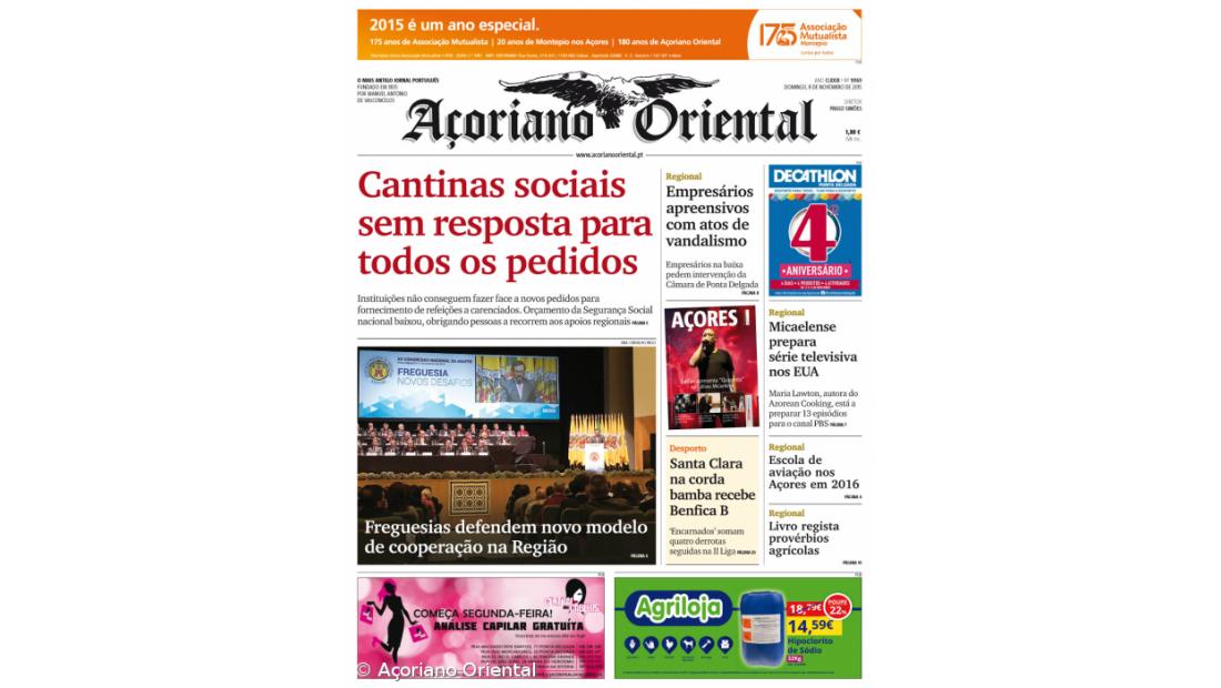 "Cantinas sociais sem resposta para todos os pedidos" é a manchete do Açoriano Oriental