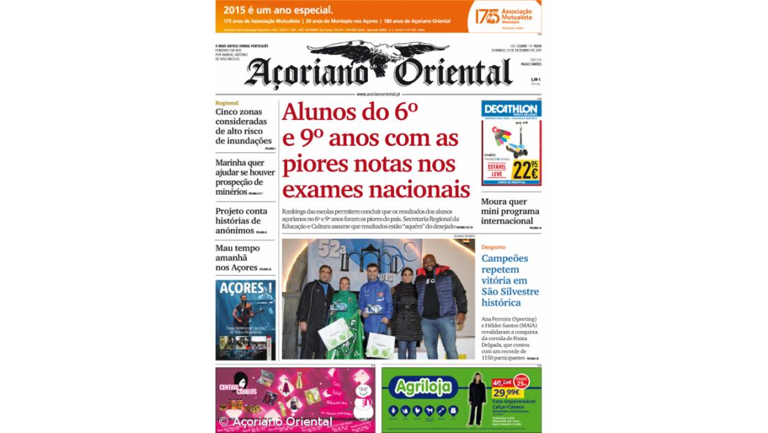 "Alunos do 6º e 9º anos com as piores notas nos exames nacionais" é a manchete do Açoriano Oriental