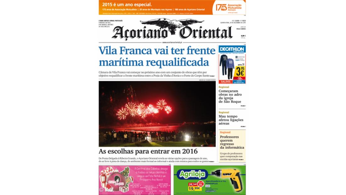 "Vila Franca vai ter frente marítima requalificada" é a manchete do Açoriano Oriental