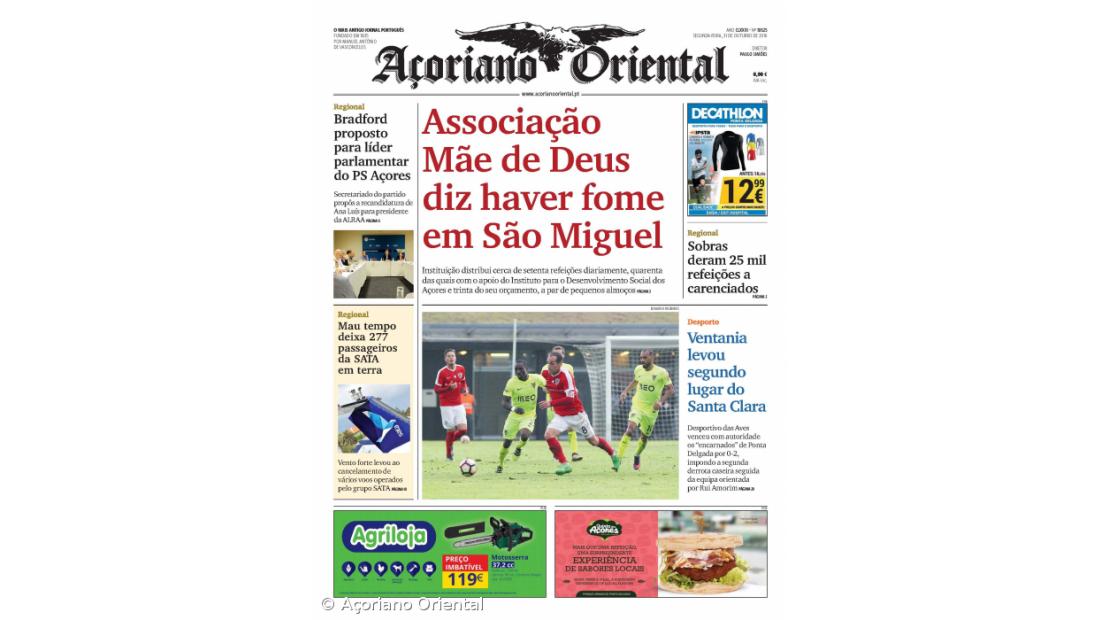 "Associação Mãe de Deus diz haver fome em São Miguel" é a manchete do Açoriano Oriental