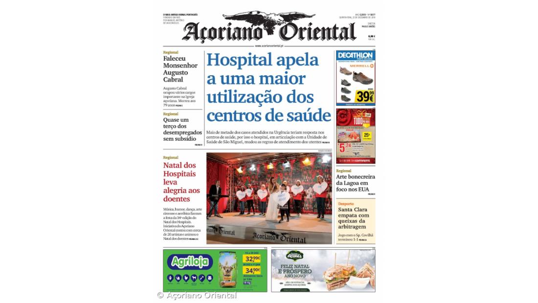 "Hospital apela a uma maior utilização dos centros de saúde" é a manchete do Açoriano Oriental