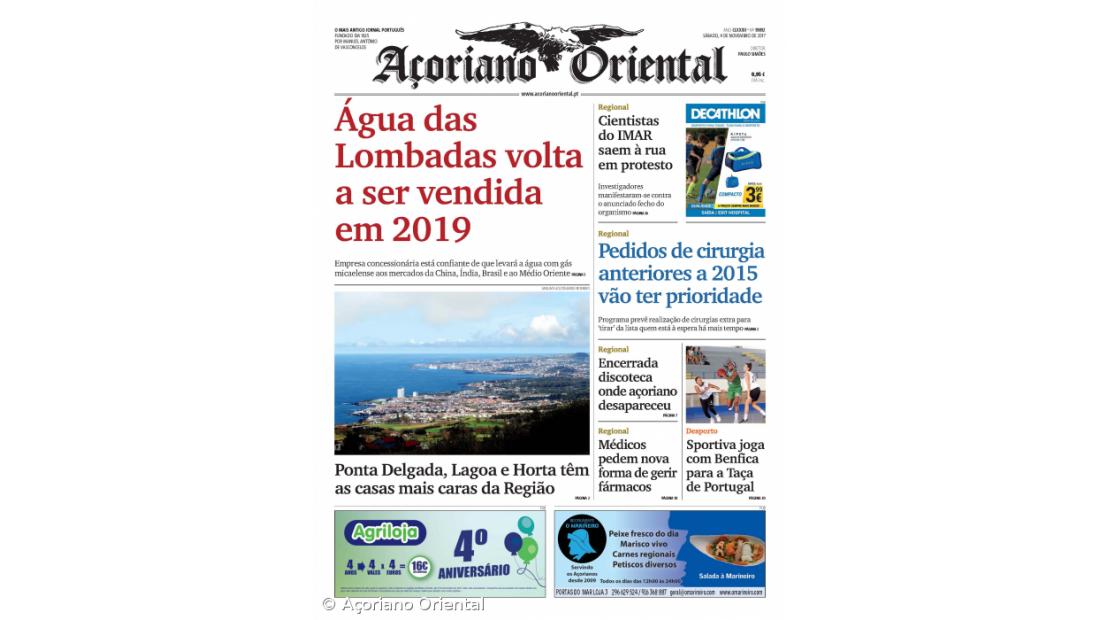 "Água das Lombadas volta a ser vendida em 2019" é a manchete do Açoriano Oriental