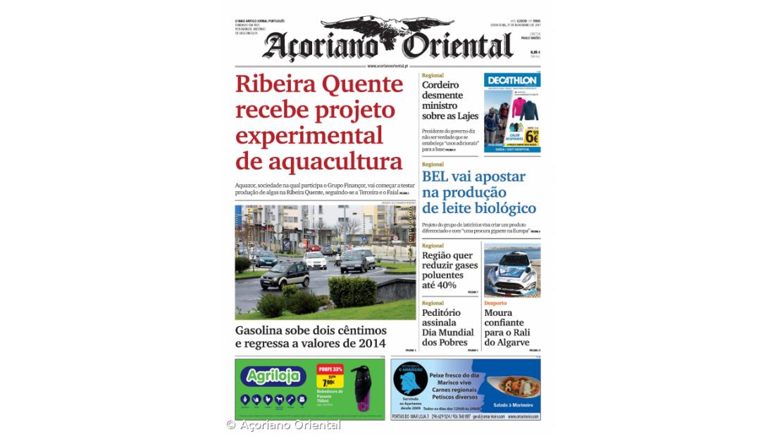 "Ribeira Quente recebe projeto experimental de aquacultura" é a manchete do Açoriano Oriental