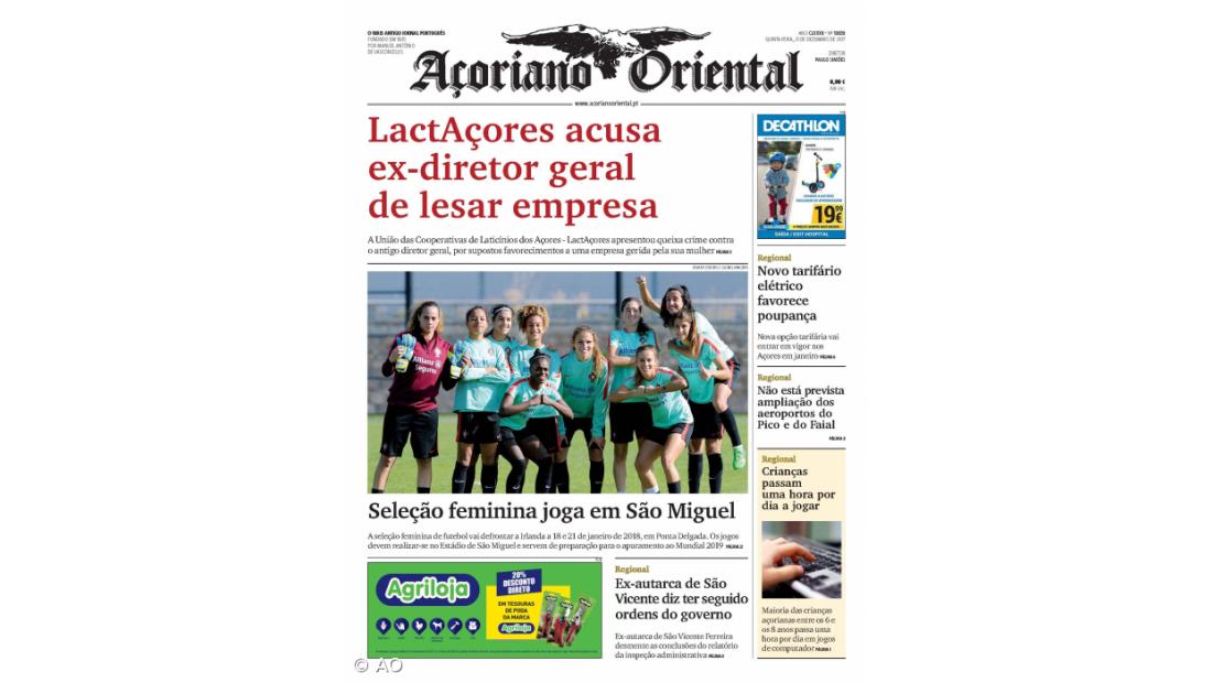 "LactAçores acusa ex-diretor geral de lesar empresa" é a manchete do Açoriano Oriental