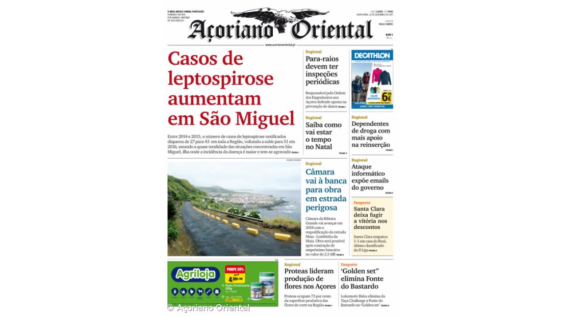 "Casos de leptospirose aumentam em São Miguel" é a manchete do Açoriano Oriental