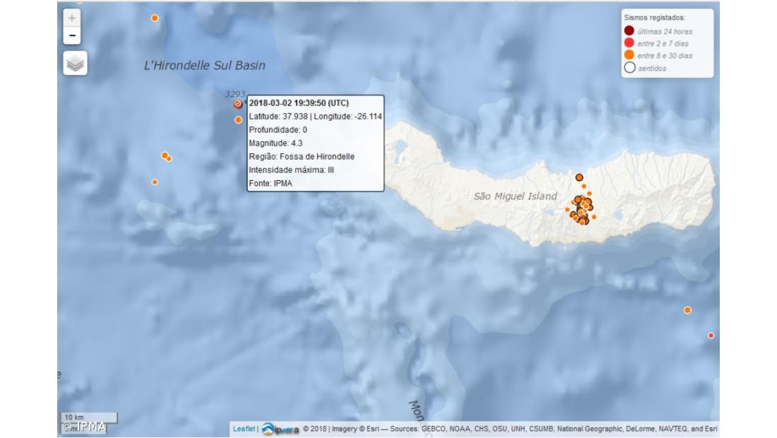 Sismo sentido na parte oeste e central da ilha de São Miguel sem fazer estragos