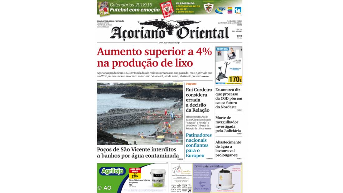 "Aumento superior a 4% na produção de lixo" é a manchete do Açoriano Oriental