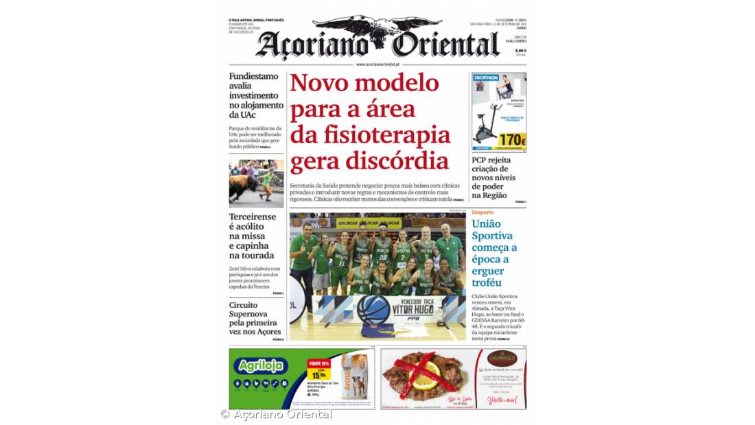 "Novo modelo para a área da fisioterapia gera discórdia" é a manchete do Açoriano Oriental