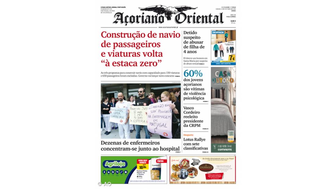 "Construção de navio de passageiros e viaturas volta 'à estaca zero'" é a manchete do Açoriano Oriental