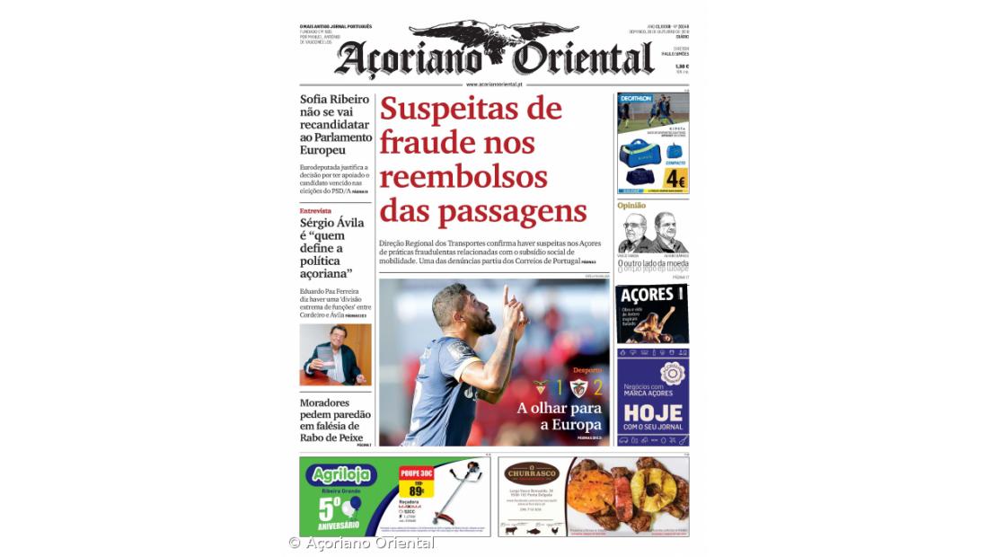 "Suspeitas de fraude nos reembolsos das passagens" é a manchete do Açoriano Oriental