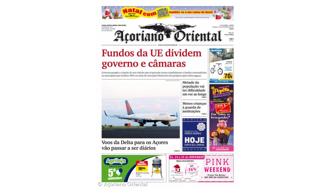 "Fundos da UE dividem governo e câmaras" é a manchete do Açoriano Oriental