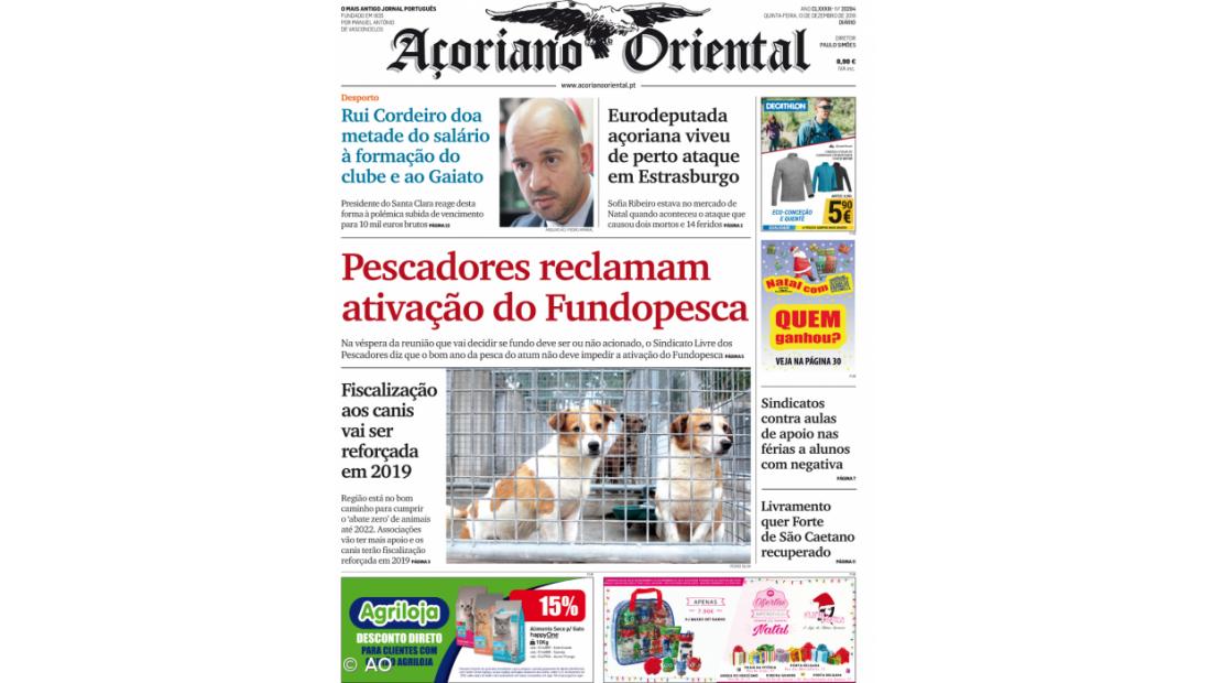 "Pescadores reclamam ativação do Fundopesca" é a manchete do Açoriano Oriental
