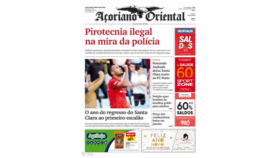 "Pirotecnia ilegal na mira da polícia" é a manchete do Açoriano Oriental