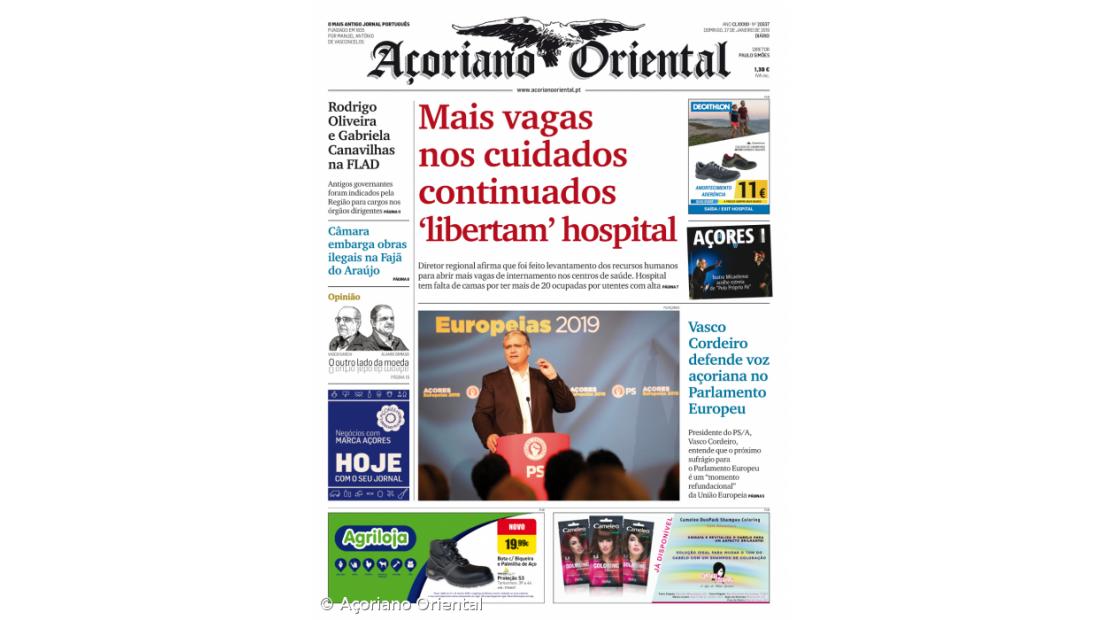 "Mais vagas nos cuidados continuados 'libertam' hospital" é a manchete do Açoriano Oriental