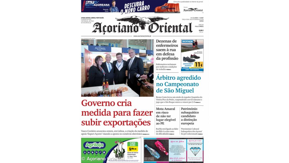 "Governo cria medida para fazer subir exportações" é a manchete do Açoriano Oriental 
