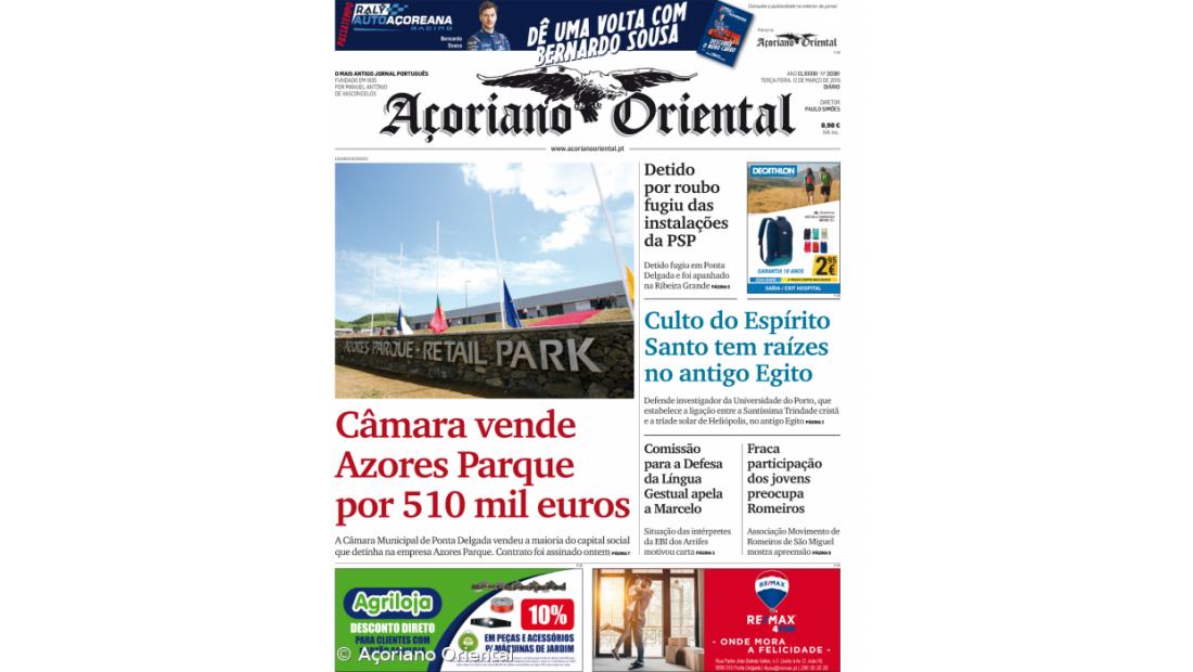 "Câmara vende Azores Parque por 510 mil euros" é a manchete do Açoriano Oriental