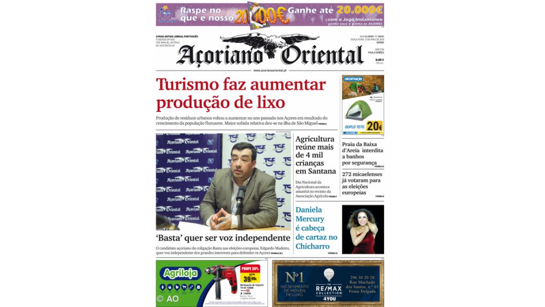 "Turismo faz aumentar produção de lixo" é a manchete do Açoriano Oriental