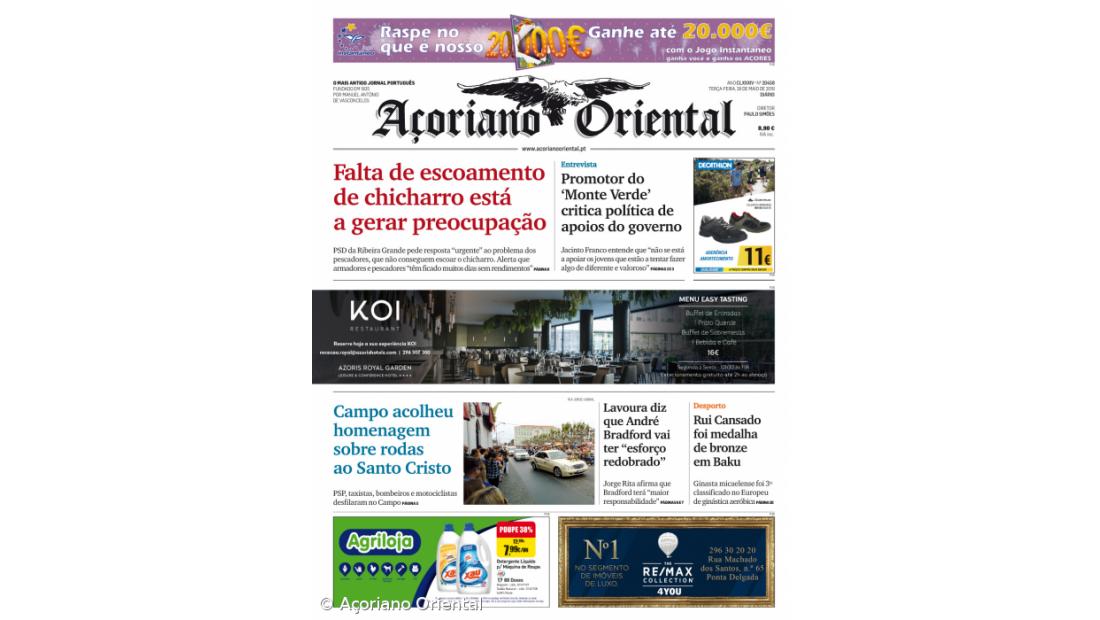 "Falta de escoamento de chicharro está a gerar preocupação" é a manchete do Açoriano Oriental – Imagem 2