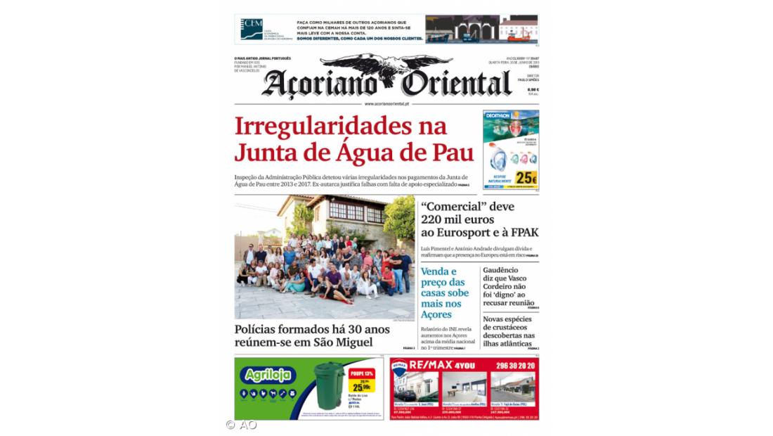 "Irregularidades na Junta de Água de Pau" é a manchete do Açoriano Oriental